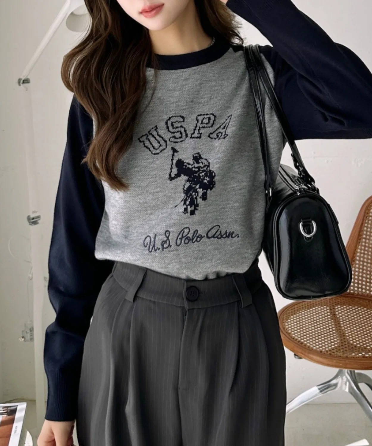 Свитер с логотипом U.S. POLO ASSN, реглан, жаккард, бордовый — фото 4