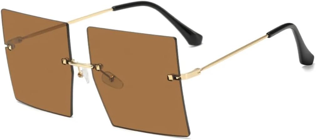 

Ретро-солнцезащитные очки большого размера в квадратной металлической оправе без оправы для женщин и мужчин, класса люкс, для поездок и путешествий, с защитой от УФ-излучения UV400 TVTBBVV, Gold Brown