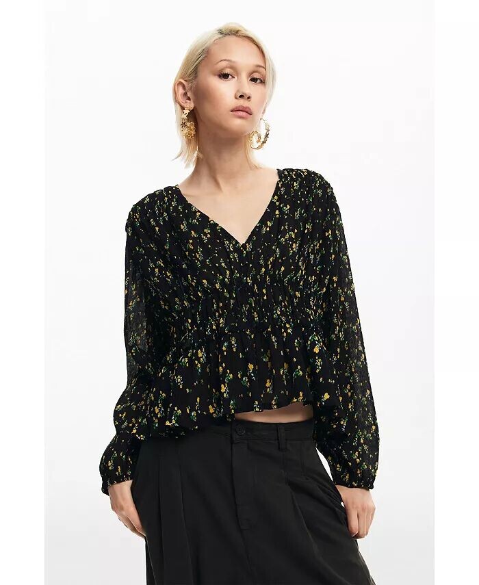 

Женская блузка с цветочным принтом Desigual, черный