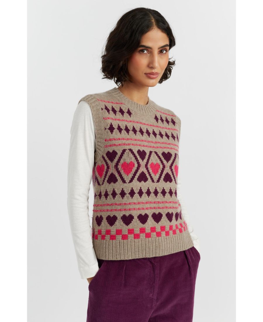 

Женская шерстяная кашемировая майка с сердечками и бриллиантами Chinti & Parker, Warm oatmeal