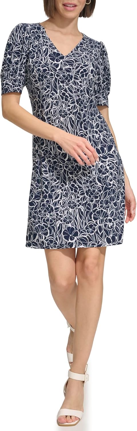 

Женское мини-платье Tommy Hilfiger с рукавами-фонариками и V-образным вырезом, Sky Captain/Ivory