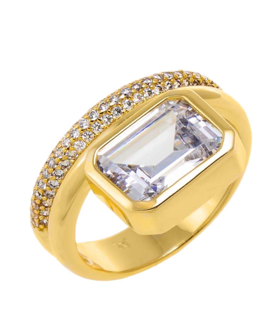 

Кольцо с кубическим цирконием, позолоченное, с изумрудной оправой, двойной ряд камней by Adina Eden, Gold