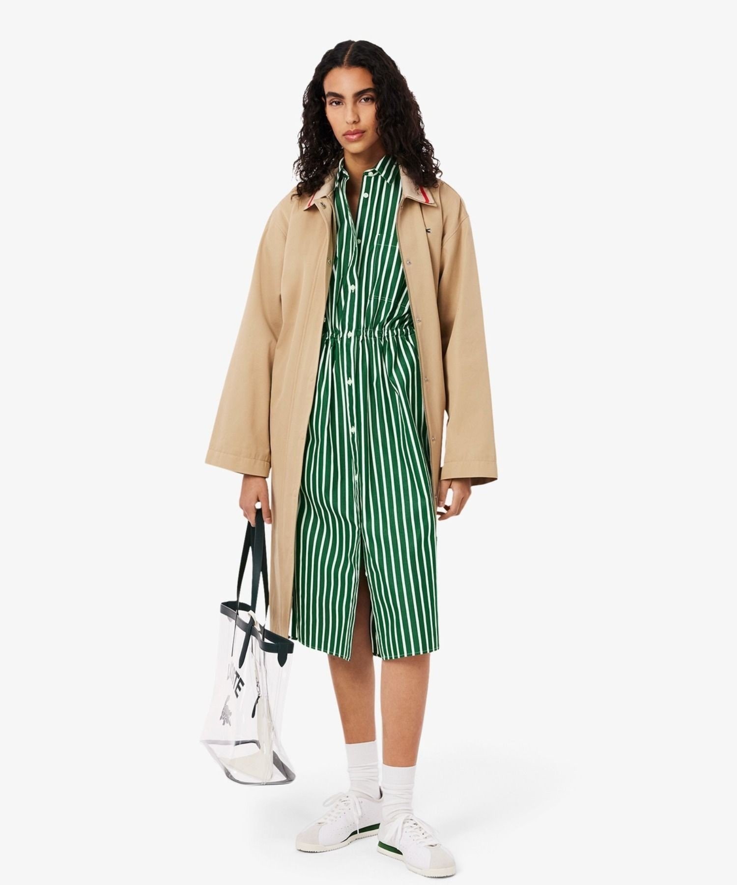 Платье-рубашка LACOSTE в полоску, 100% хлопок, зеленый — фото 3