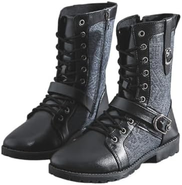 

Мужские ботинки на шнуровке с массивной подошвой, ботинки до середины голени с массивной подошвой в стиле панк, тактические ботинки, ретро-рок ботинки в военном стиле с пряжками Huayorong, черный