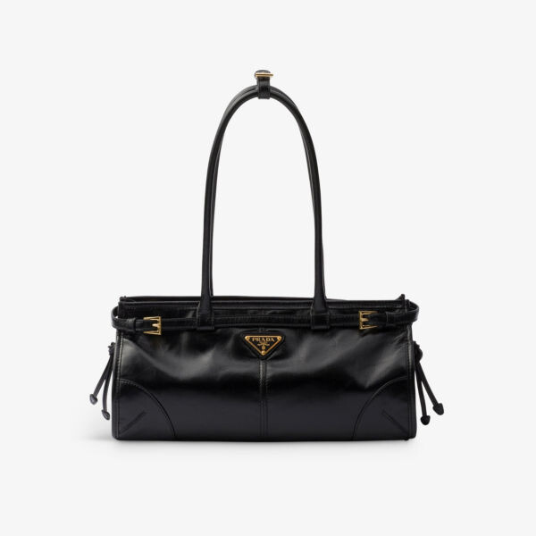 

Сумка через плечо из кожи Brand-Plaque среднего размера Prada, черный