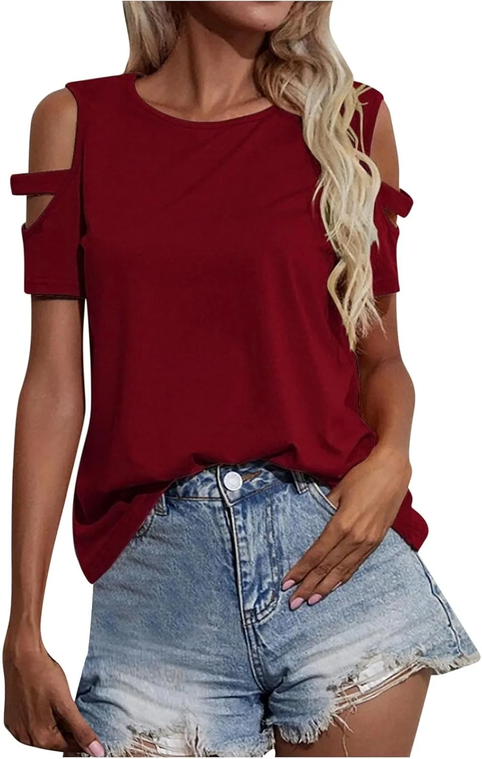 

Женский топ с холодным плечом, короткий рукав, летняя футболка