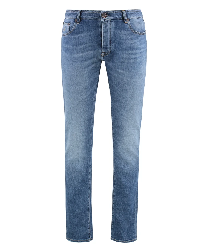 

Узкие джинсы с кожаным логотипом Moorer, синий