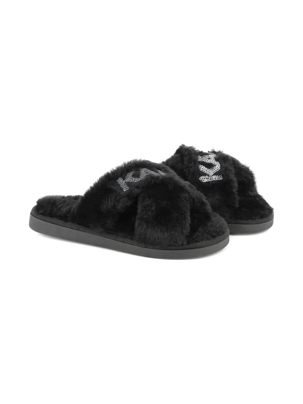 Слиперы из искусственного меха KARL LAGERFELD KIDS, черный — фото 2