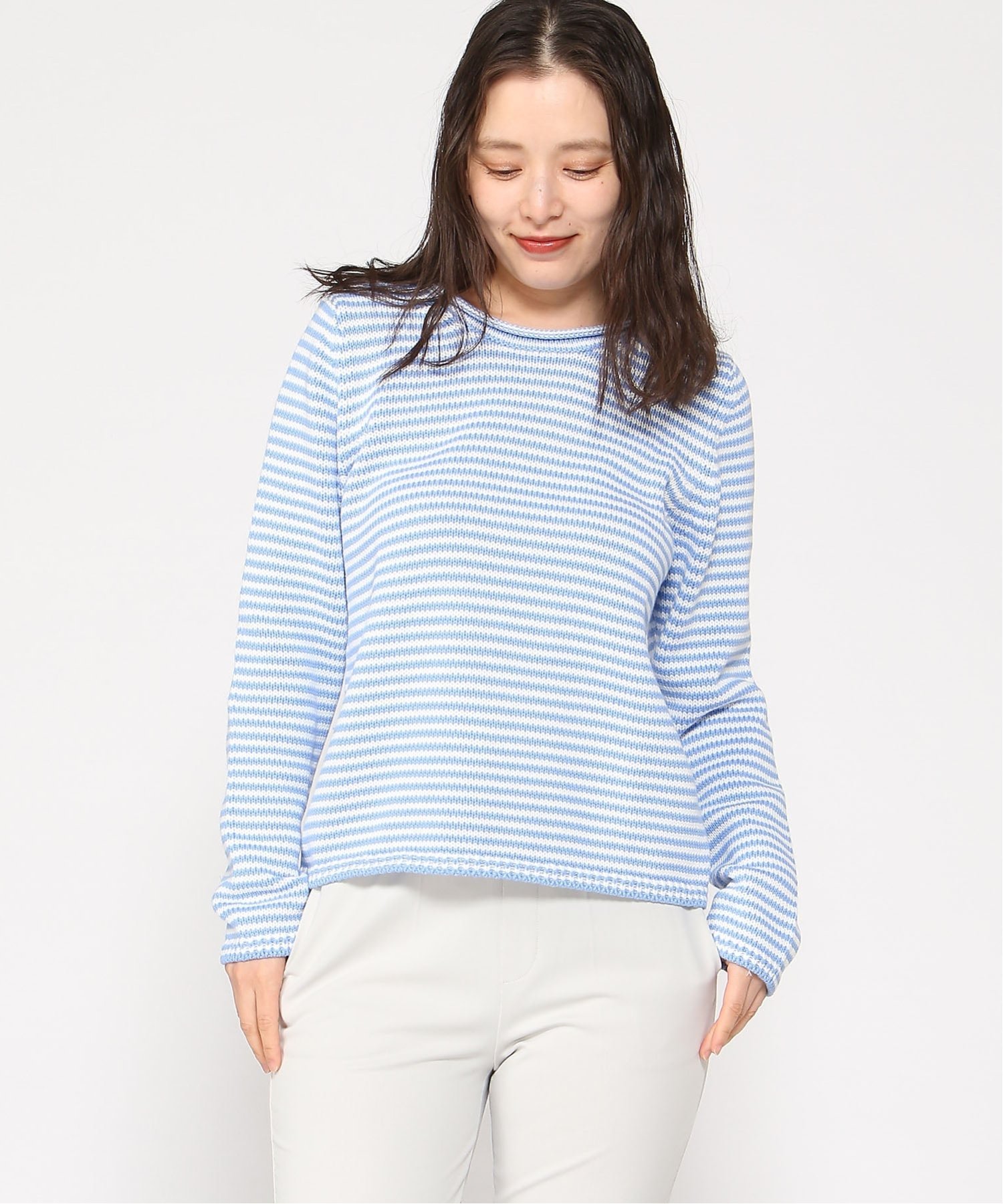 (W) Свитер с высоким воротником из 100% хлопка GAP, BLUE_STRIPE