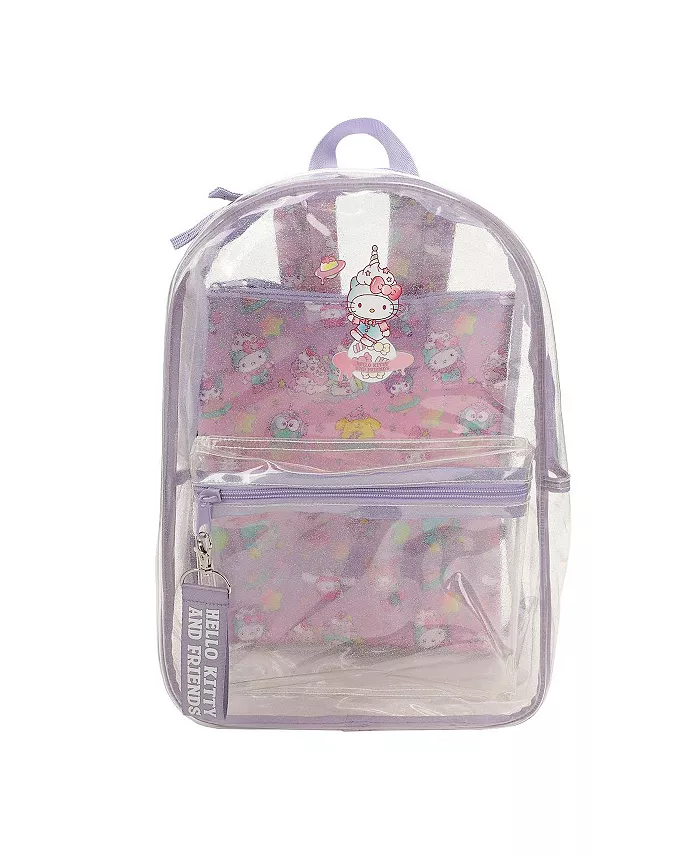 

Рюкзак прозрачный с блестками 16,5" с принтом персонажей & Friends Hello Kitty, фиолетовый