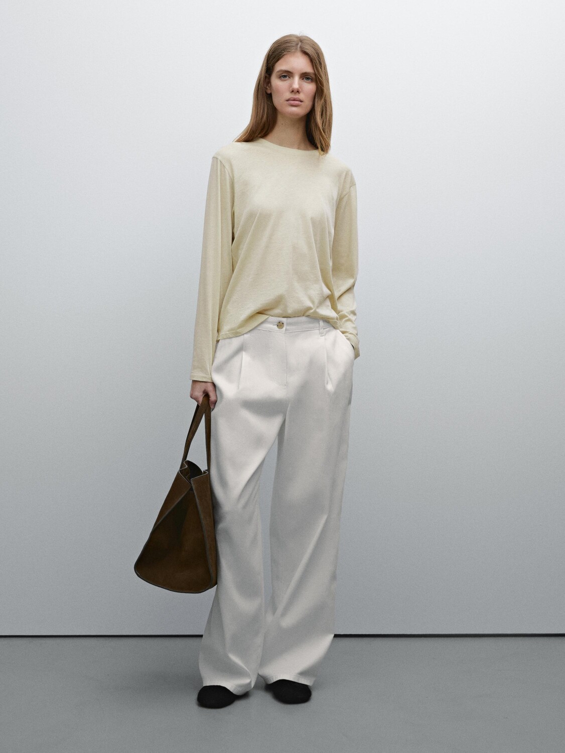 

Футболка облегающего хлопкового кроя с длинными рукавами Massimo Dutti, хаки