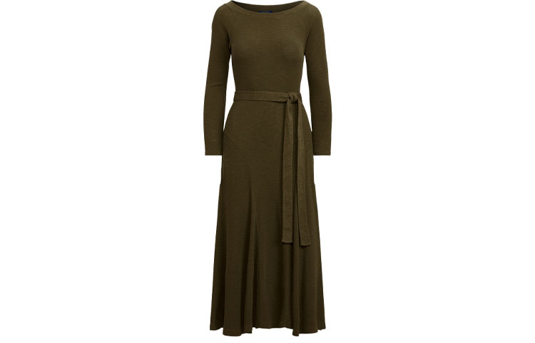 Polo Ralph Lauren Длинное платье с длинными рукавами SS22 для женщин Green — фото 3