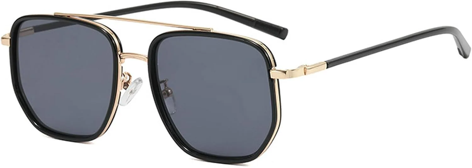 

Винтажные солнцезащитные очки-пилот в большой оправе с двойным дужком, для мужчин и женщин, цвет шампанского, квадратные, для улицы, N45 mincl, Gold Black