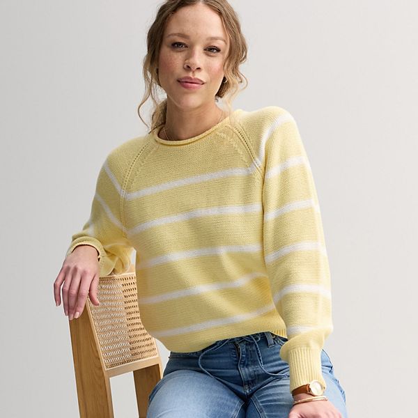 

Женский свитер с воротником-стойкой и рукавом реглан Sonoma Goods For Life, Lemon White Stripe
