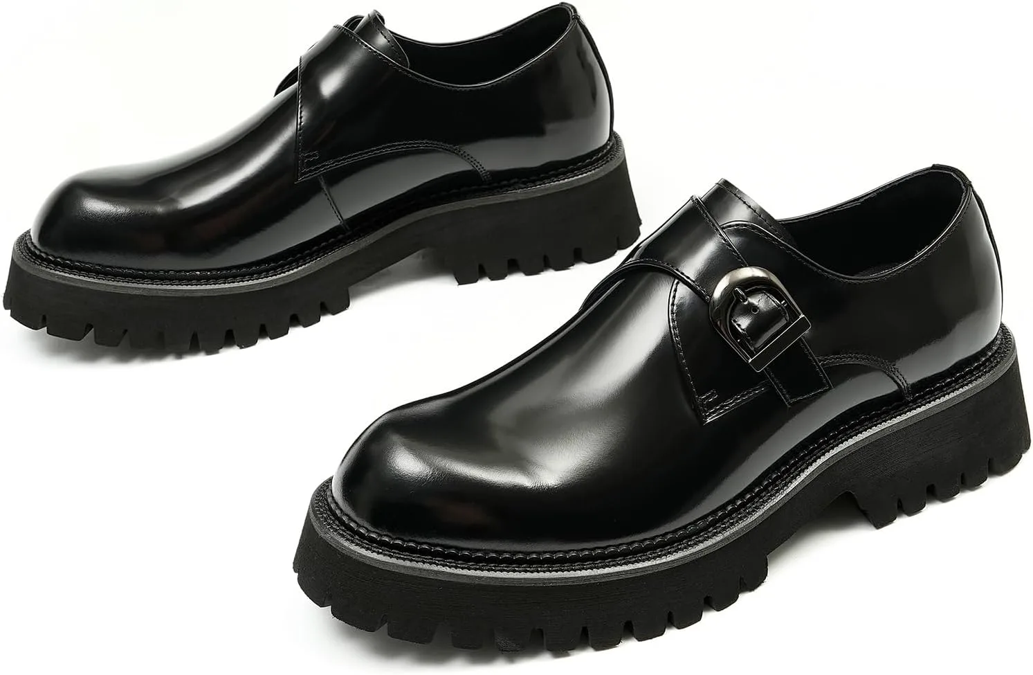 Мужские лоферы Santimon Loafers, формальные лакированные с пряжкой, модные лоферы для смокинга, свадьбы и делового стиля, повседневные мокасины, удобная обувь с толстой подошвой для ходьбы, черный — фото 2