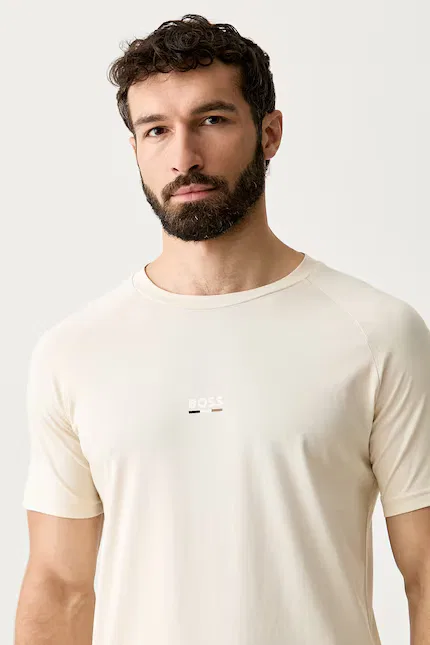 Футболка с принтом T-Shirt RN Slim Fit BOSS, бежевый — фото 4
