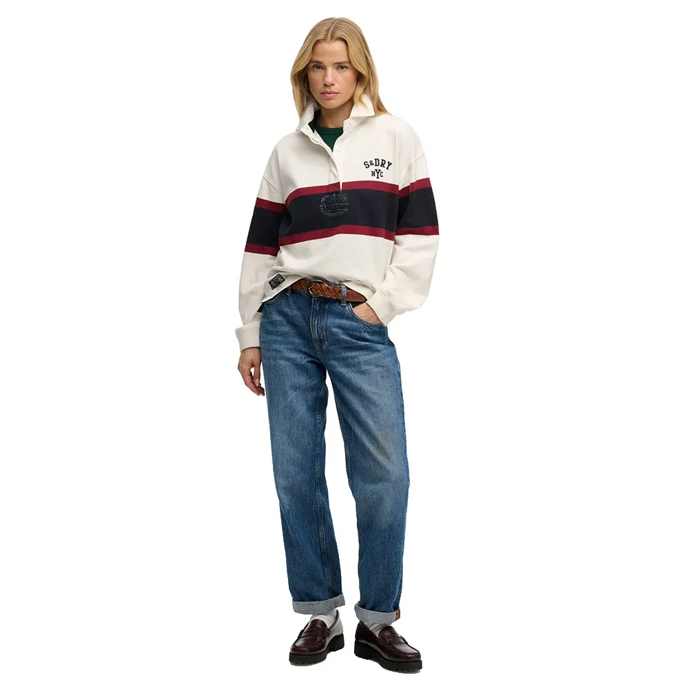 Поло Superdry Heritage Stripe Rugby с длинным рукавом, белый — фото 4