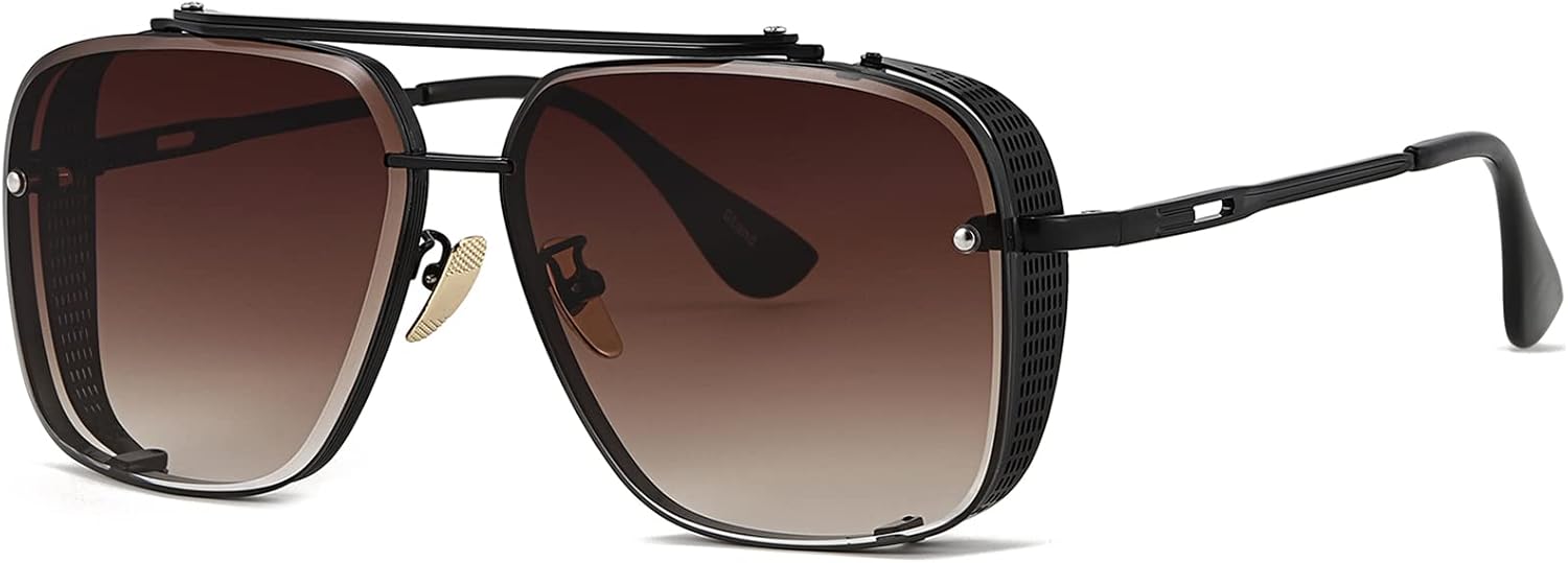 

Солнцезащитные очки-авиаторы Gtand Fashion Oversized Square Aviator Gradient Sunglasses For Men Vintage Metal Side Shield Steampunk Sun Glasses 64mm, C4 Black Frame/Gradient Brown Lens