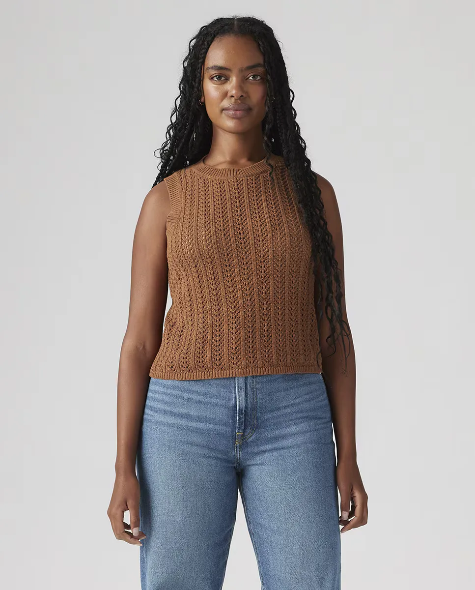 

Женский вязаный жилет с круглым вырезом и льняной отделкой Levi's, коричневый