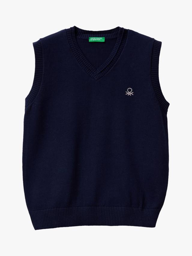 

Детский хлопковый безрукавный жилет с V-образным вырезом Benetton, Navy Blue