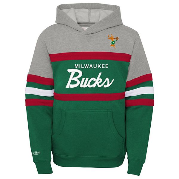 Толстовка Youth Mitchell & Ness Heather Gray/Green Milwaukee Bucks Hardwood Classics Head Coach Unbranded — фото 3