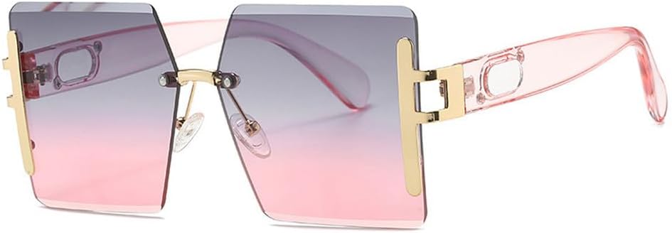 

Большие солнцезащитные очки без оправы для женщин и мужчин. Модные солнцезащитные очки в винтажном стиле. Роскошные розовые очки с защитой от УФ-излучения UV400 generic, Gray Pink