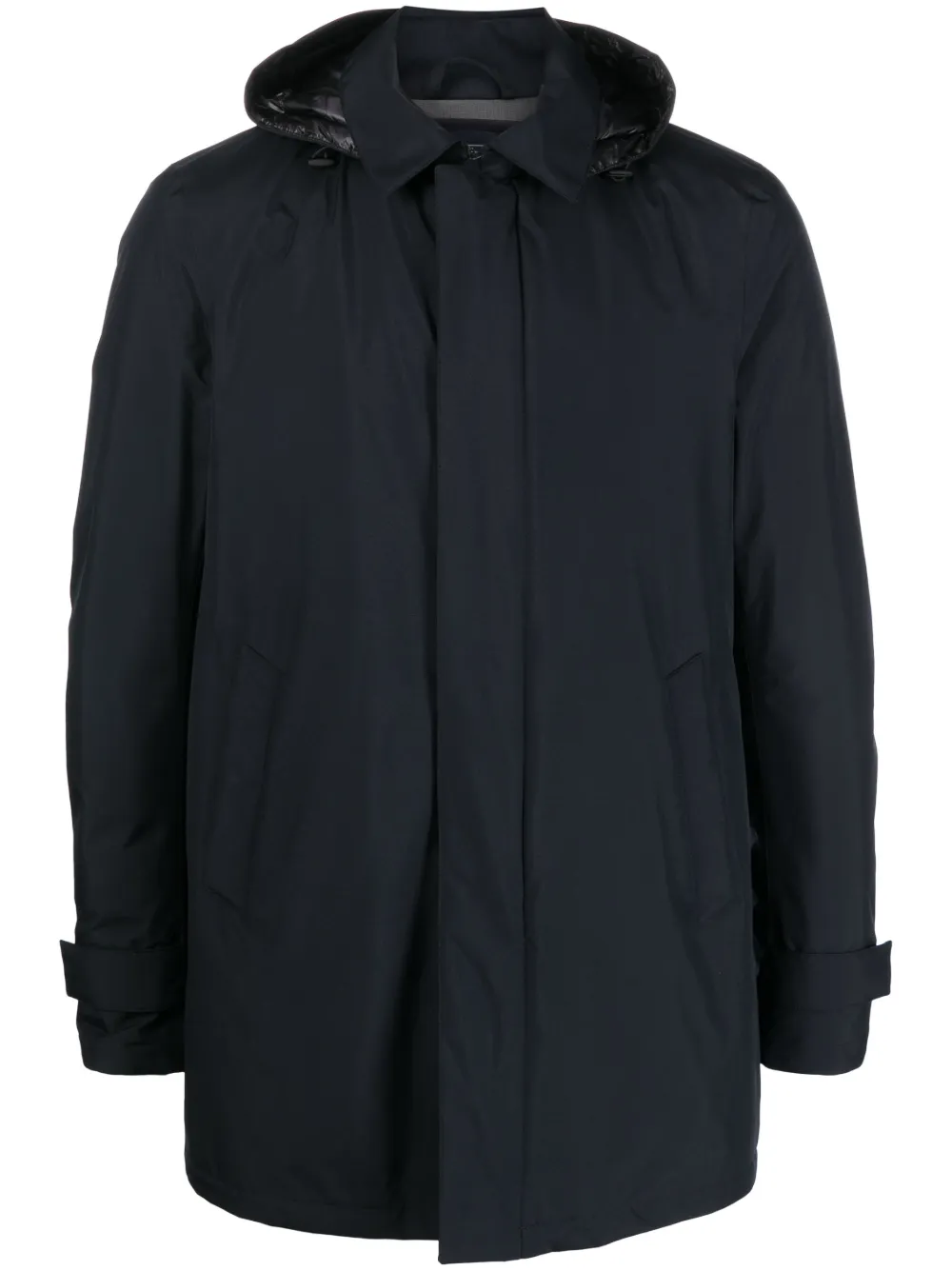 

Плащ Gortex с капюшоном и логотипом Herno, синий