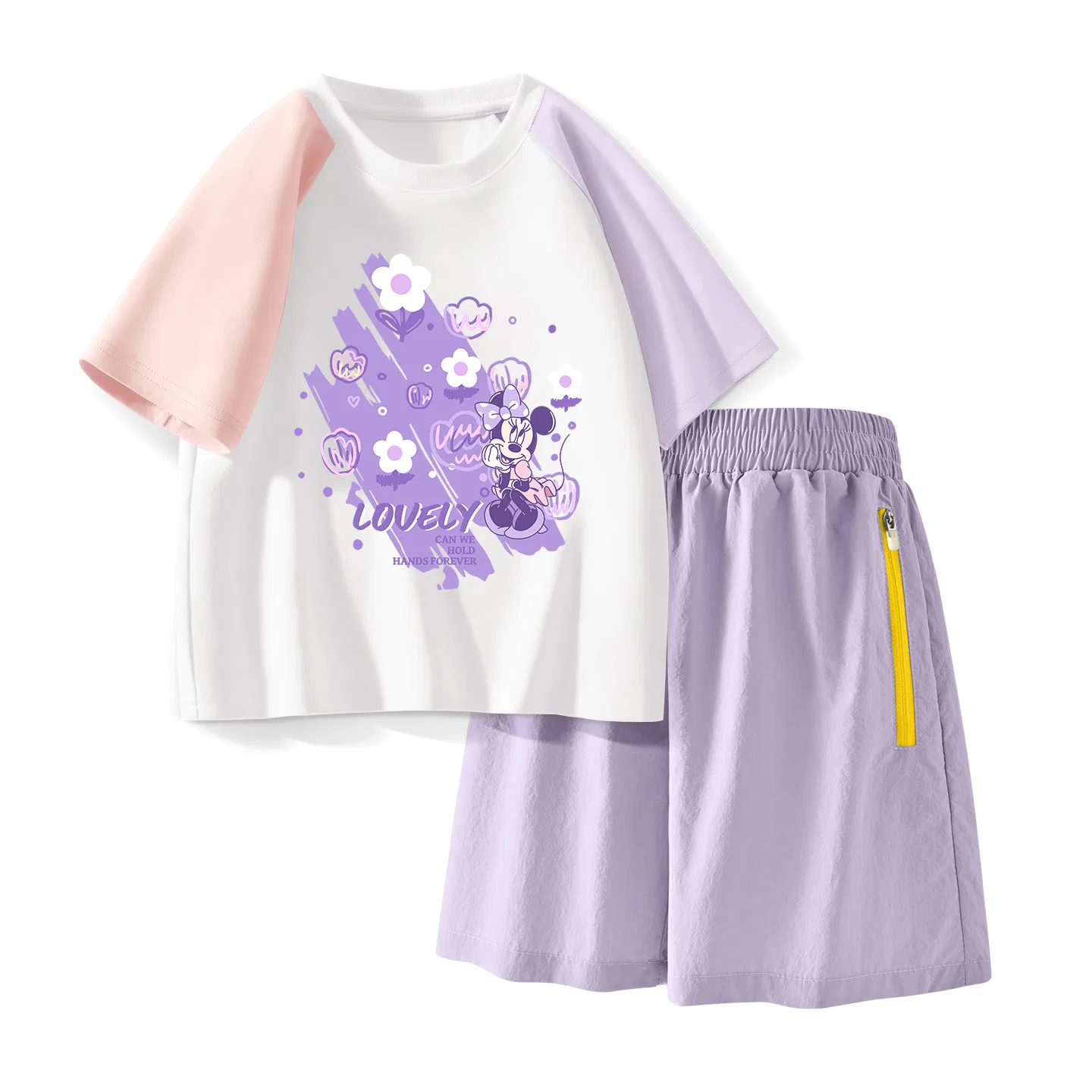Детский спортивный костюм Casual Sportswear 2 Piece Set Disney, Di Bubble Flower Powder Purple+Solid Color Taro Paste Purple