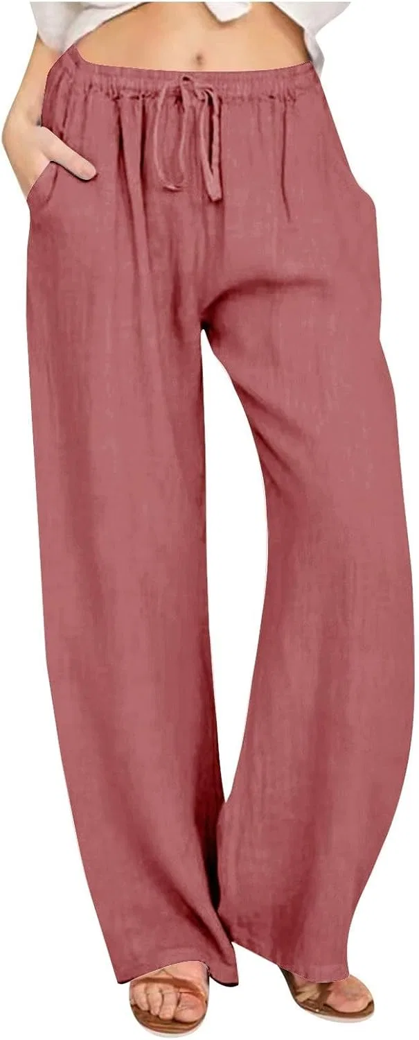 Широкие брюки Cotton Linen, розовые