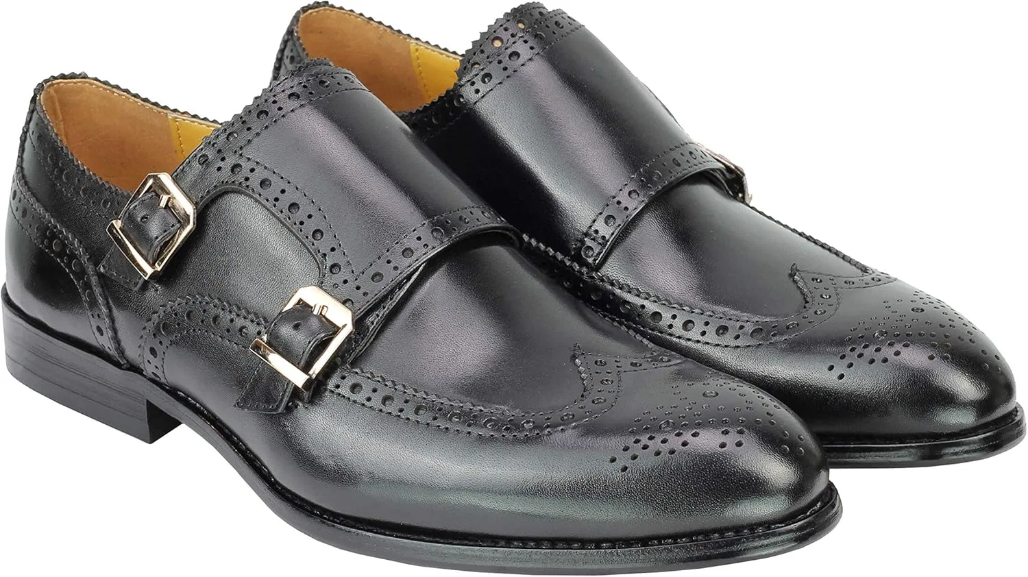 Xposed Формальные слипоны Xpose Herren Vintage Schwarzer Brown Echtes Leder Brogue Doppel-Bügel-Monk-Schuh-Intelligenten — фото 2
