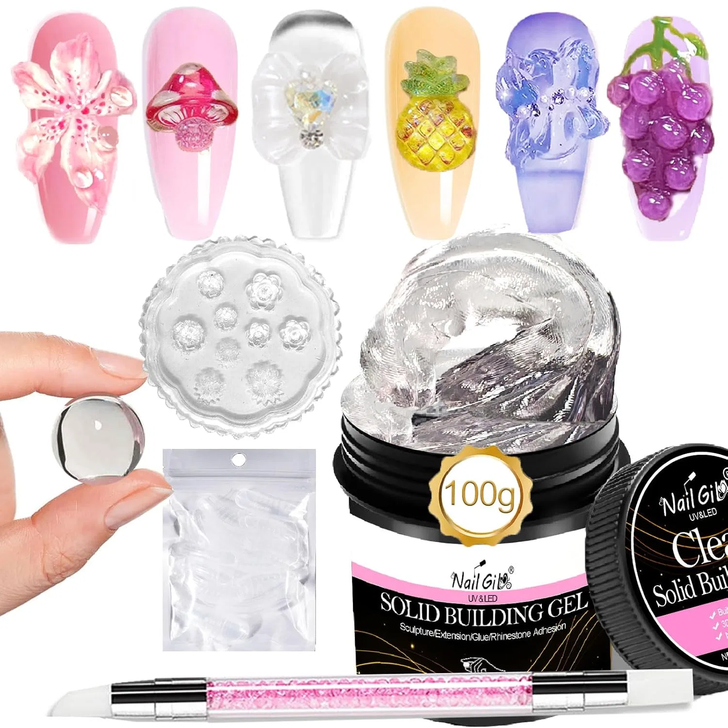 Твердый гель для наращивания ногтей NAILGIL, прозрачный, 100 г Nail Gil, Clear