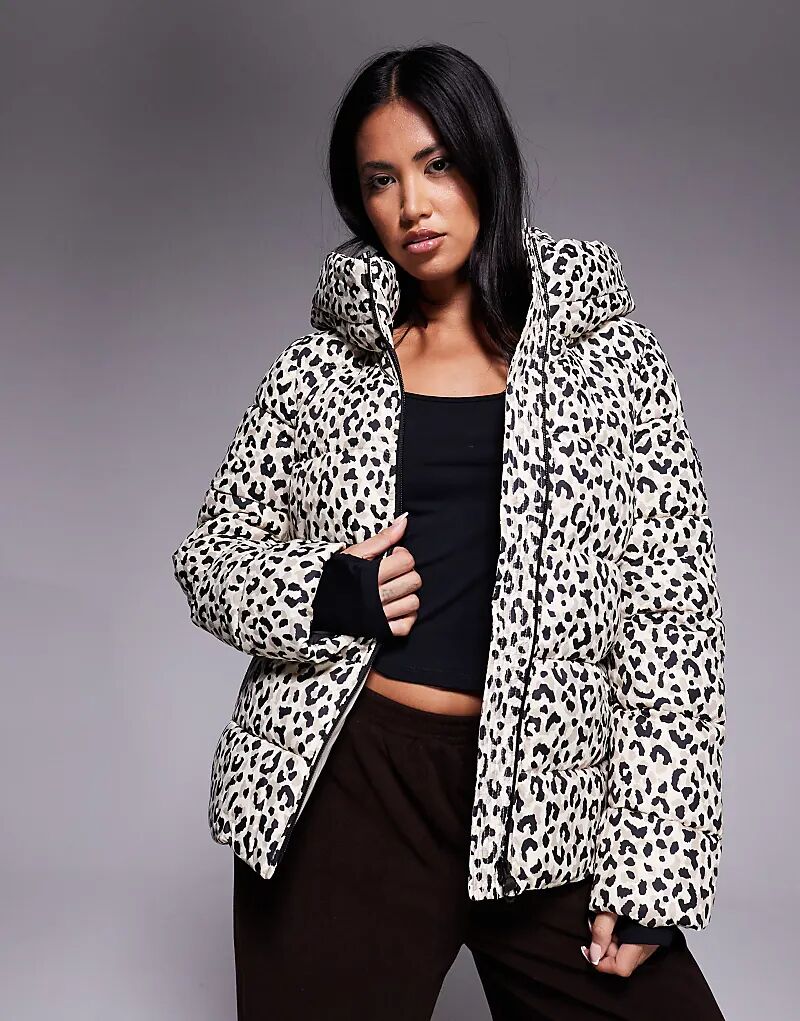 

Свободная куртка-пуховик Barbour International Olivio с леопардовым принтом бежевого цвета