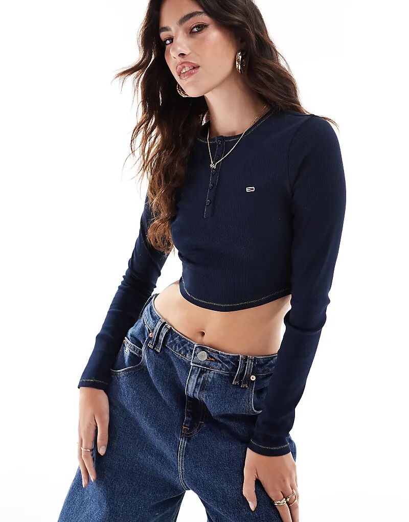 

Топ с длинными рукавами хенли темно-синего цвета Tommy Jeans