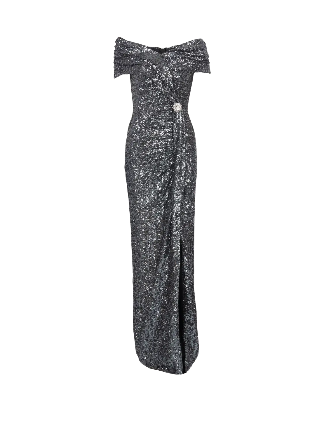 

Длинное драпированное платье с пайетками Balmain, серебро