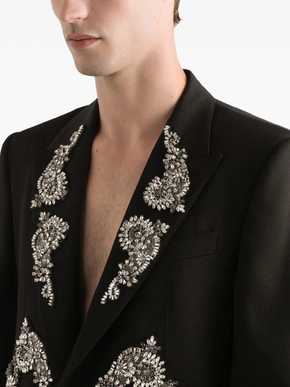 Однобортный жакет с кристаллами Dolce & Gabbana, черный — фото 4