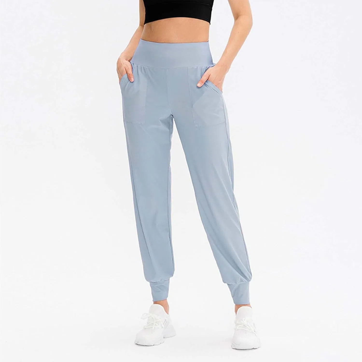 Женские свободные брюки для йоги с карманами, Light Blue — фото 3