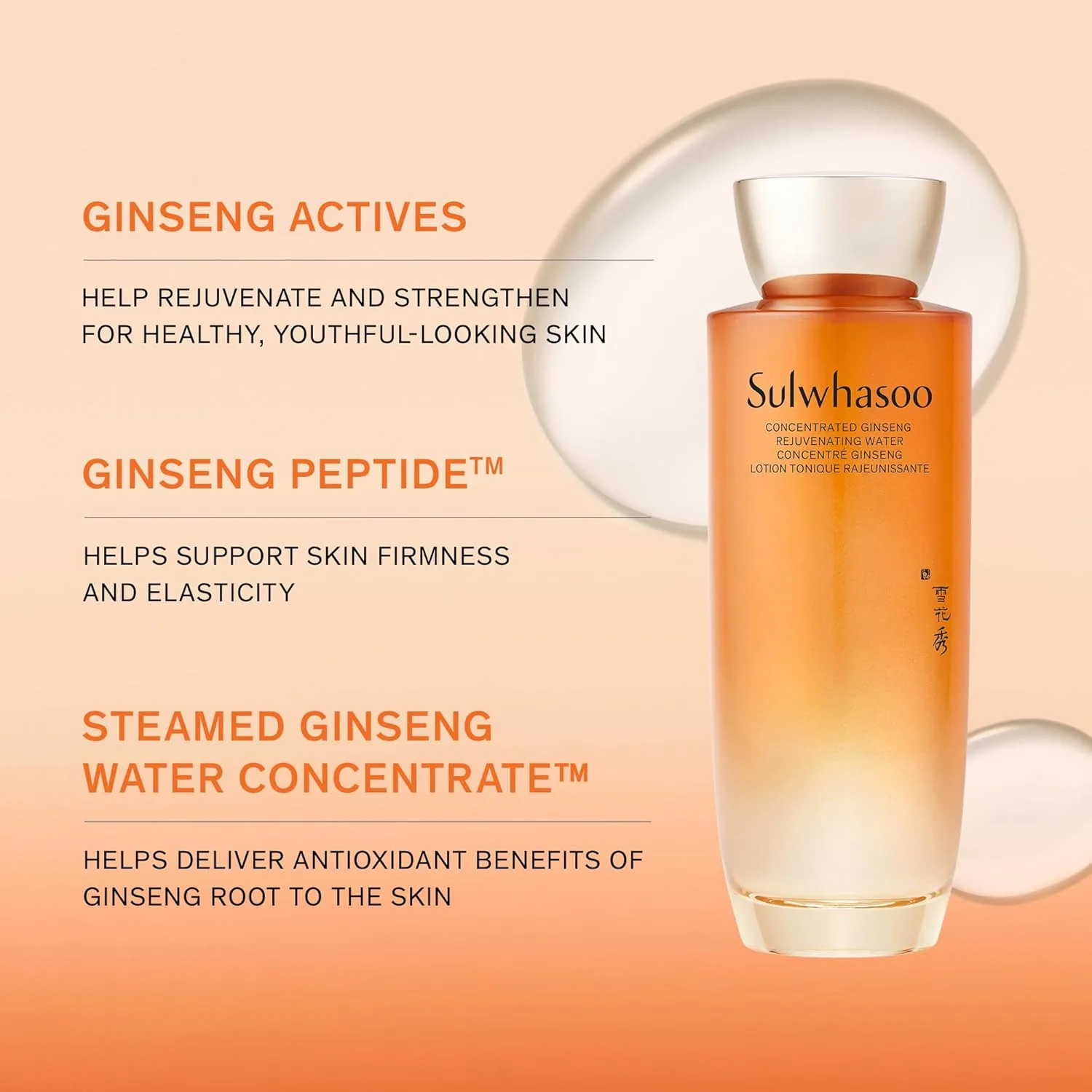 Тоник SULWHASOO — Concentrated Ginseng Rejuvenating Water - с корейским женьшенем, пептидами, ниацинамидом, 150 мл — фото 3