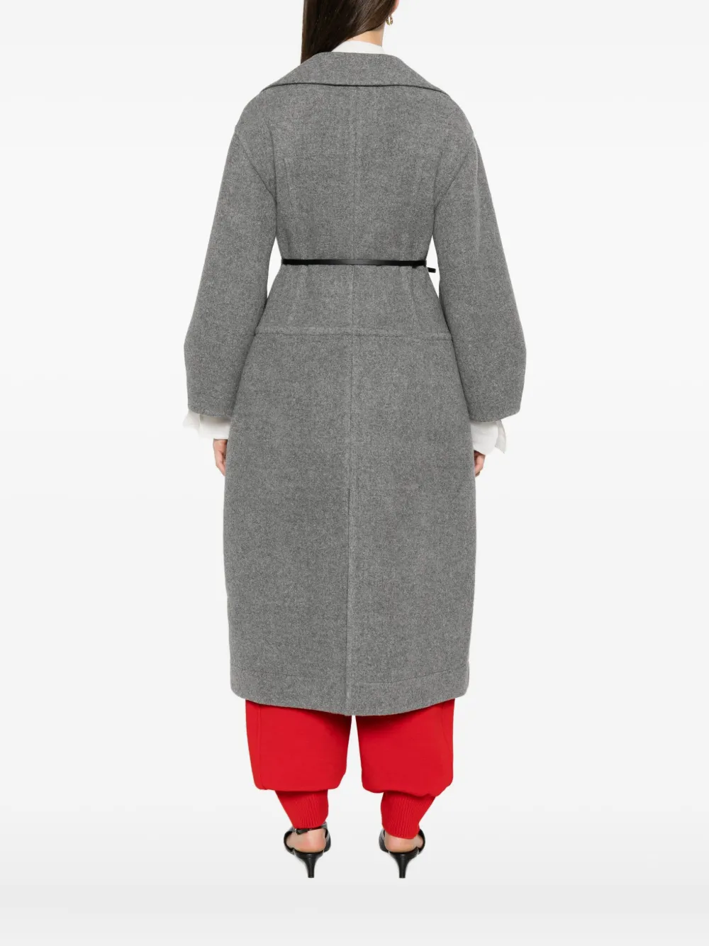 Пальто из смесовой шерсти с поясом JIL SANDER, серый — фото 4