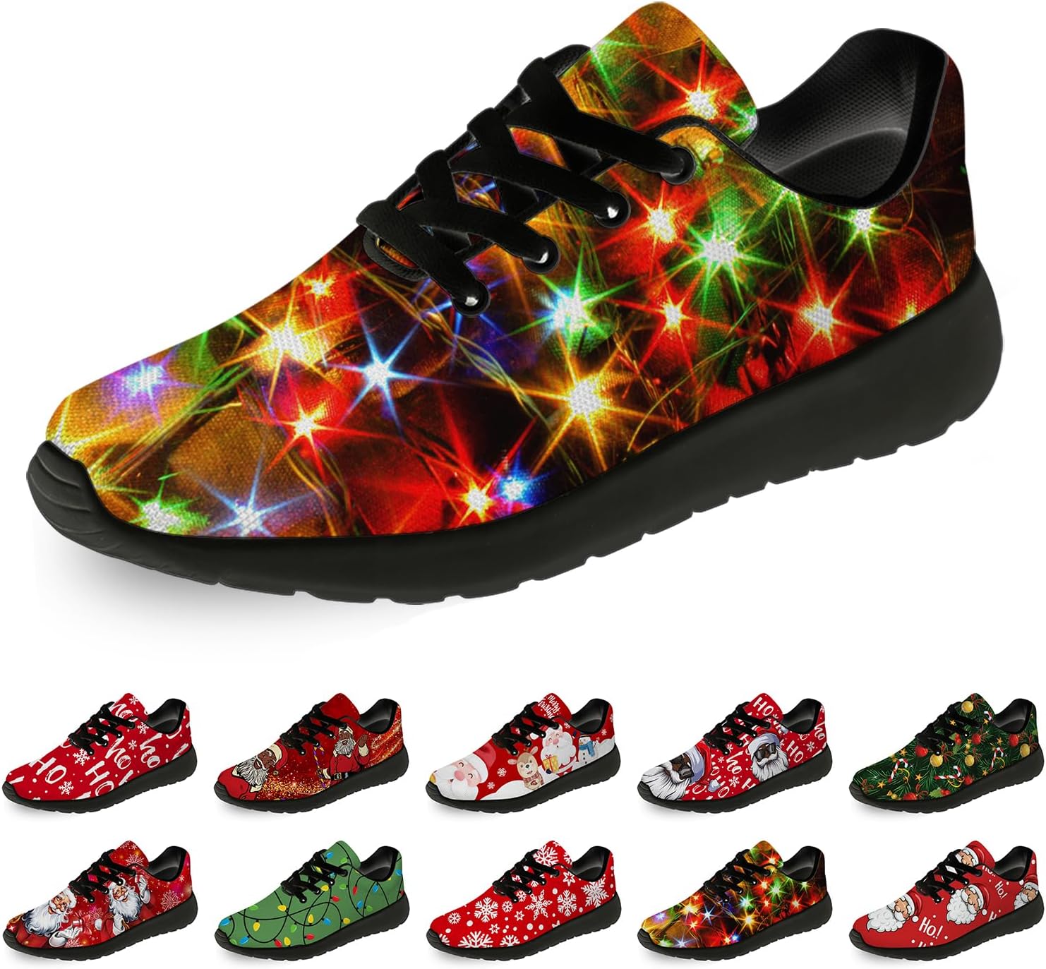 

Рождественские кроссовки Horethy для женщин и мужчин, удобные легкие кеды для бега и ходьбы, теннисные кроссовки, кроссовки Санты, подарок для мальчика и девочки, 0126 Multicolor