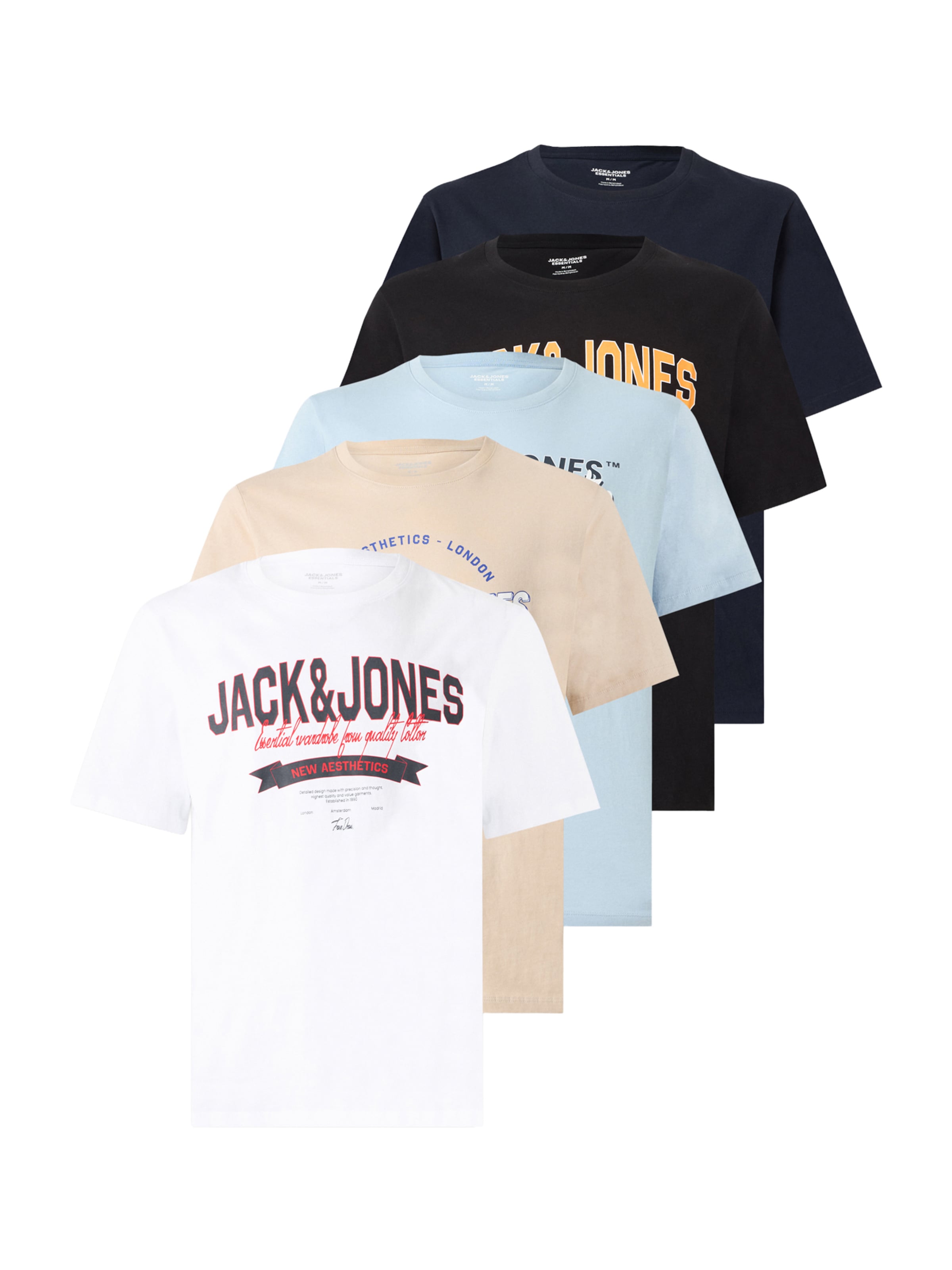 

JACK & JONES Футболка в цветах беж, темно-синий, светло-голубой, черный, белый