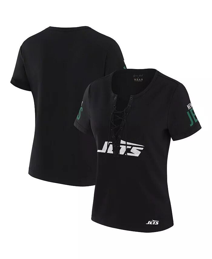 

X Gracie Hunt женская черная футболка New York Jets Draft Me на шнуровке WEAR by Erin Andrews
