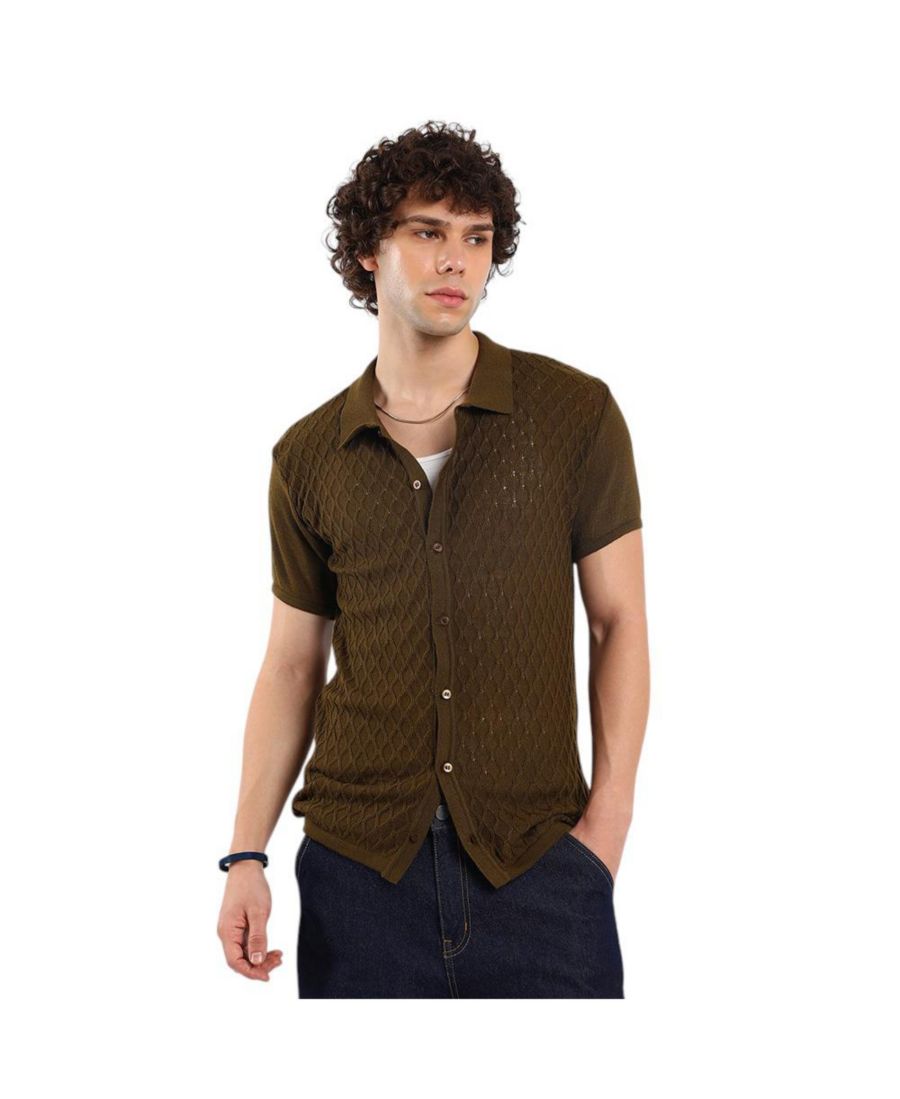 

Мужская трикотажная рубашка цвета мокко с текстурой арлекин Campus Sutra, Brown