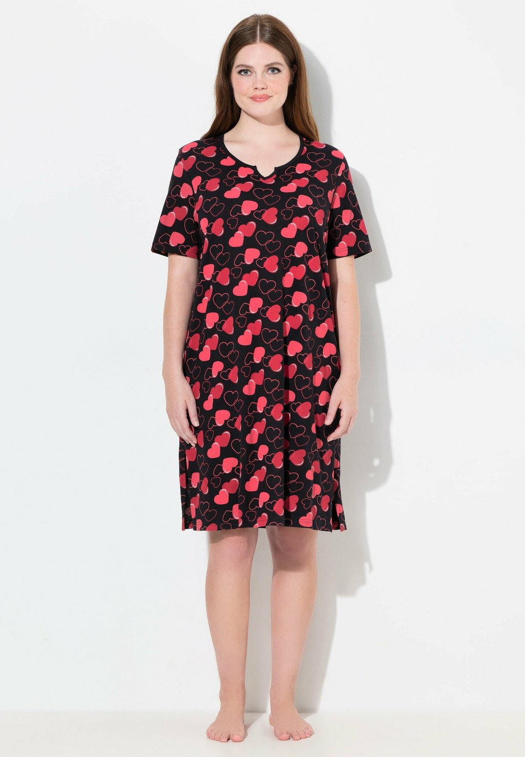 

Ночная рубашка HEART PRINT SHORT SLEEVE SPLIT NECK SLEEP Ulla Popken, черный