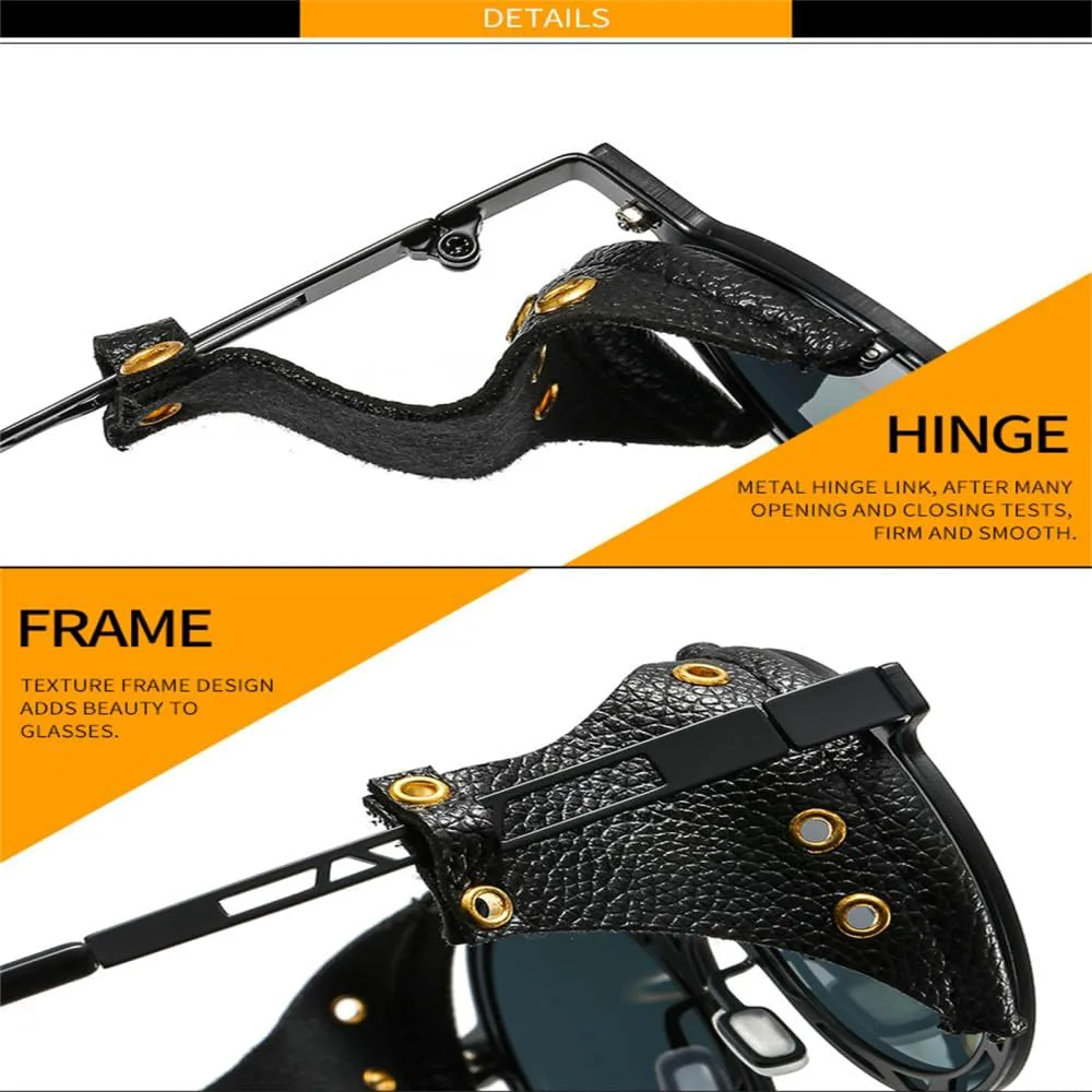 

Большие мужские панк-солнцезащитные очки для женщин, металлические круглые очки в стиле стимпанк, винтажные очки с защитой от УФ-излучения UV400 LANGSER, Black