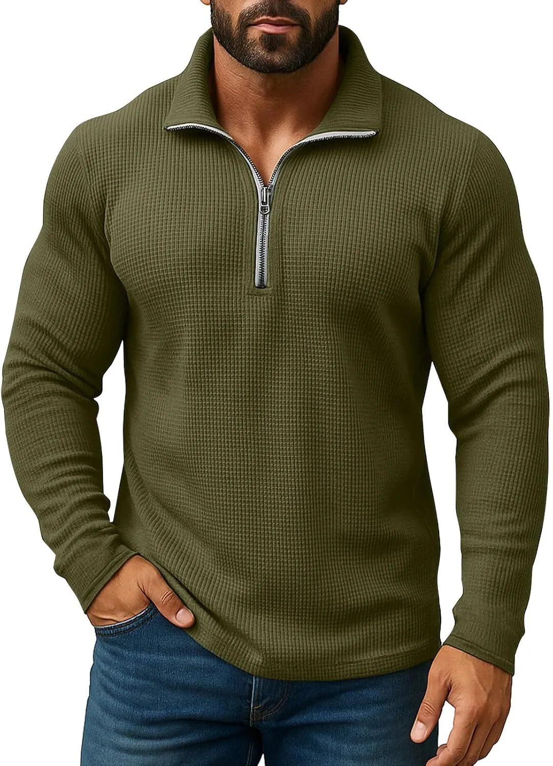 

Мужской свитер с четвертью молнии, длинный рукав, поло, цветной блок tobchonp