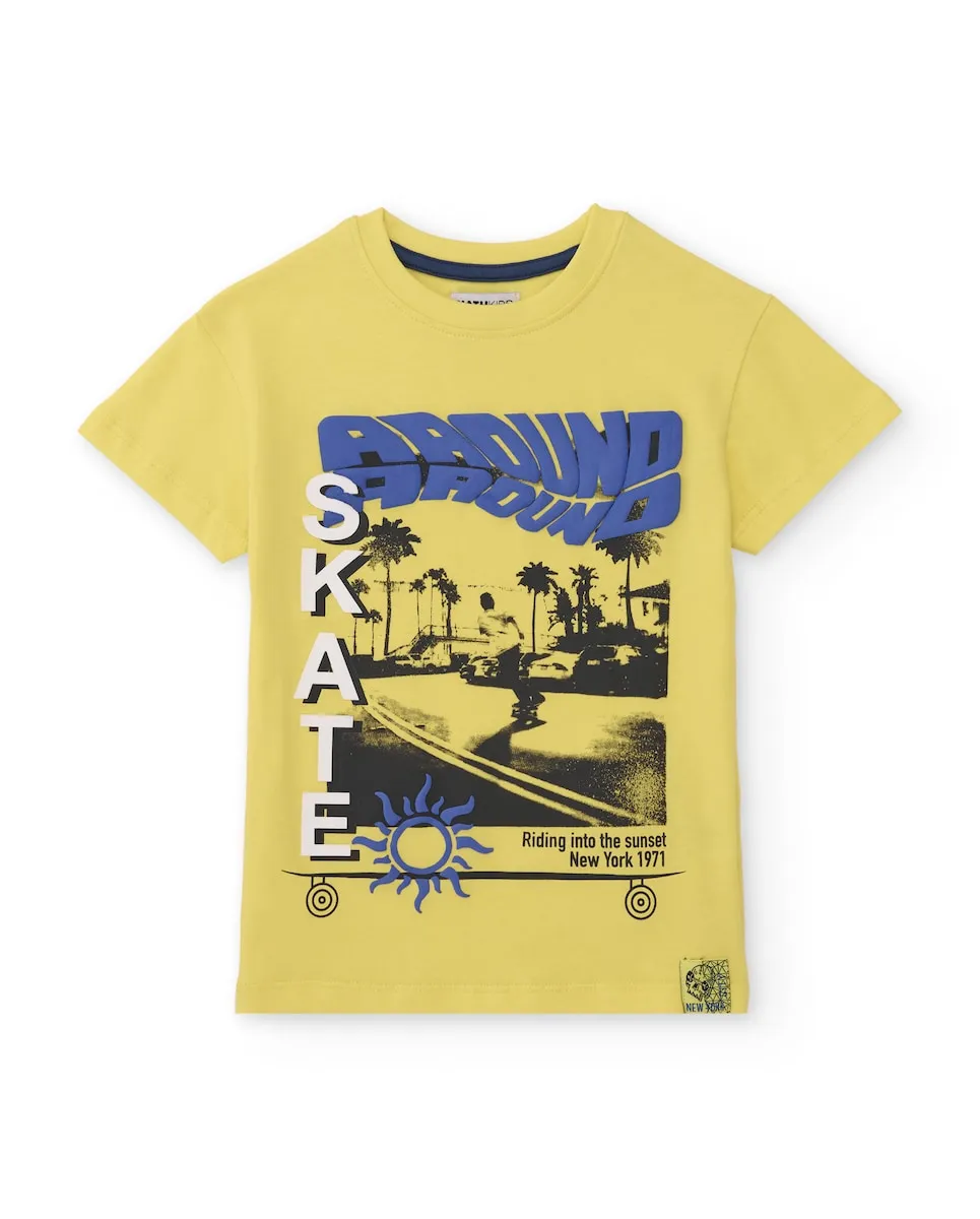 

Детская футболка с коротким рукавом и принтом скейтборда спереди Tuc Tuc, горчичный