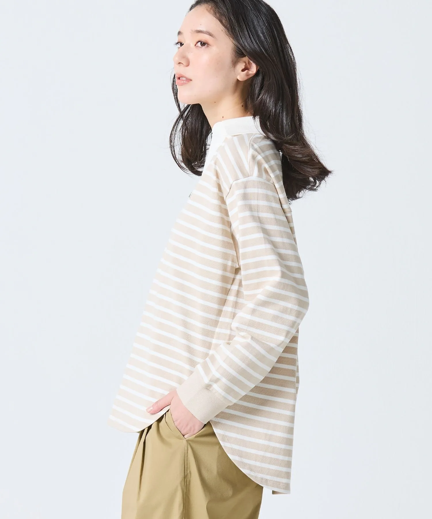 Рубашка регби LACOSTE Beige с воротником-стойкой — фото 4