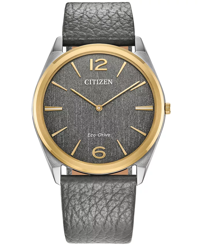 

Эко-Драйв унисекс часы с серым кожаным ремешком 38 мм Citizen