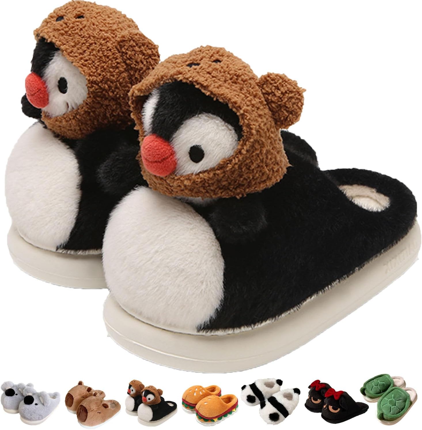 

Тапочки Jfxgjuv Koala, милые плюшевые тапочки в виде животных для женщин и мужчин: носорог, енот, ленивец, пингвин, панда, кот. Мягкие тапочки с эффектом памяти, теплые и пушистые для зимы, для дома и улицы, черный
