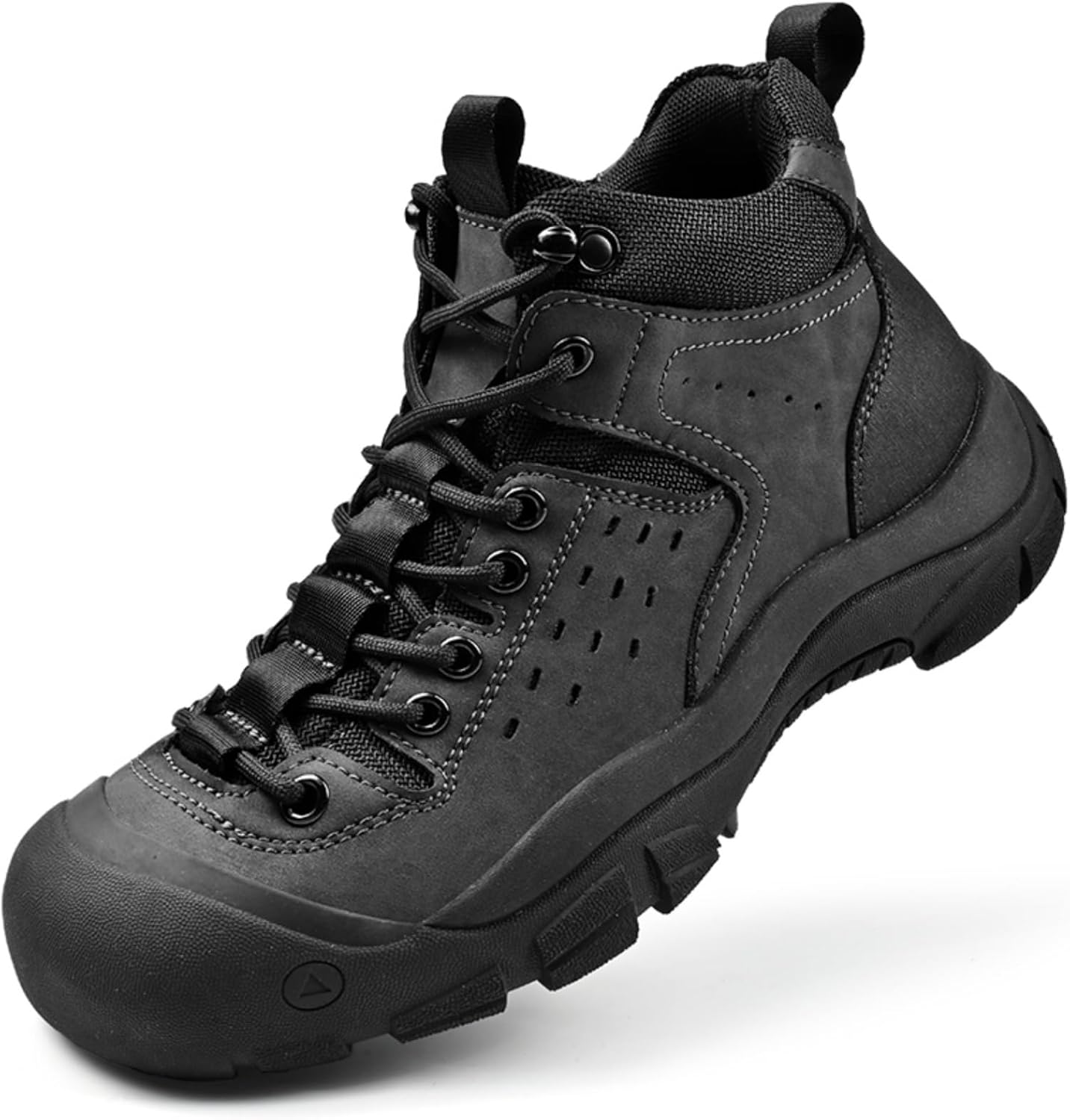 

Мужские высокие кожаные ботинки для пеших прогулок - легкие, дышащие, с противоскользящей резиновой подошвой, шнуровкой и поддержкой голеностопа для походов, кемпинга и работы Kelibasi, черный